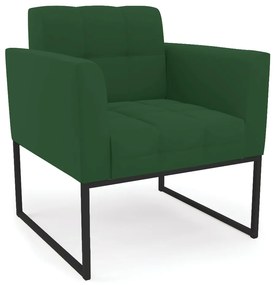Kit 1 Sofá Namoradeira e 1 Poltrona Elisa Veludo Verde Base Metálica Industrial Preto - D'Rossi
