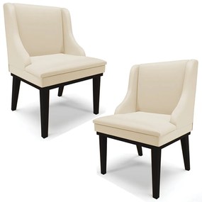 Kit 2 Cadeiras Decorativas Sala de Jantar Base Fixa de Madeira Firenze PU Bege/Preto G19 - Gran Belo