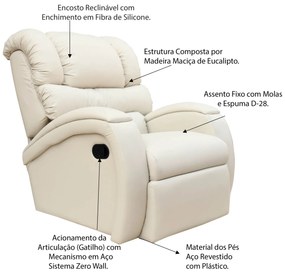 Poltrona do Papai Reclinável Zero Wall com Gatilho Oasis PU Sintético Bege G23 - Gran Belo