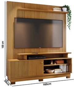 Estante de TV 65 Pol 160cm com Pés para Sala Quirel M20 - D'Rossi - Cumaru
