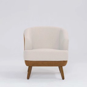 Poltrona Decorativa Milão D07 Pés Madeira Corano Terracota e Linho Pérola - D'Rossi