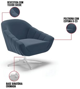Poltrona Giratória Giovana Suede Base Cromada D03 - D'Rossi - Azul Marinho