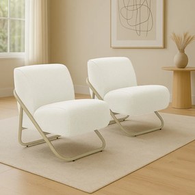 Poltrona Sala Estar Industrial Champanhe Kit 2 Martina Bouclê Off White K01 - D'Rossi