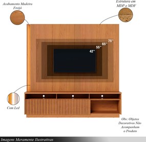 Home Estante Orlo 200cm TV até 75 Fitas LED Portas Deslizantes MDP/MDF Freijó G73 - Gran Belo