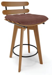 Banqueta Giratória Costela Veludo Base Madeira MA70 J01 - D?Rossi - Rose