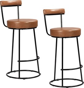 Banqueta Alta Cozinha 70cm Encosto Industrial Aço Kit 2 Ziria Pu S02 - D'Rossi - Caramelo