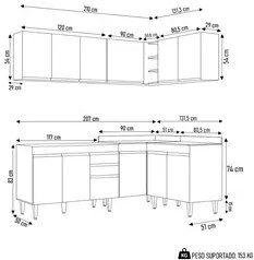 Armário de Cozinha Modulado de Canto 6 Peças CP28 Balcão sem Tampo Bra