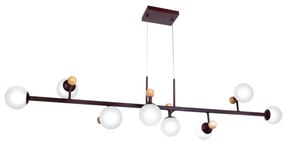Pendente Retangular Detalhe Madeira 140X30X29Cm Metal E Globo Ø10Cm 08... (GRAFITE / COBRE FOSCO, FOSCO (BRANCO))