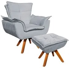 Poltrona Decorativa Base Giratória Giromad com Puff Opla Suede Cinza -