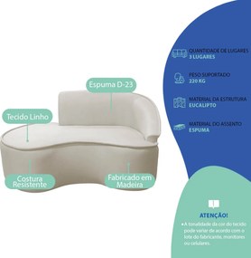 Divã Recamier Curvo Sala de Estar Recepção Marrocos 160cm Lado Esquerdo Linho