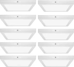 Kit 10 Plafons LED Sobrepor Quadrado 18W Branco Fosco 22,5Cm