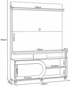 Home Theater Decorativo Globo c/Rodízios para TV até 55 Polegadas Castanho/Off White G26 - Gran Belo