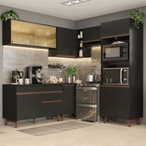 Armário de Cozinha Completa de Canto 402cm Preto Reims Madesa 02 Cor:Preto