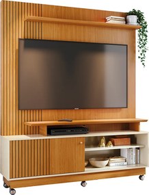 Estante de TV 65 Pol 160cm com Rodízio para Sala Quirel Cinamomo/Off White M20 - D'Rossi