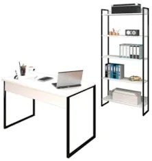 Conjunto Escritório Mesa 120 e Estante Studio Industrial Z28 Branco -