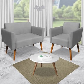 Poltrona Namoradeira Decorativa Isabella Pés Palito Madeira Suede Grafite G19 - Gran Belo