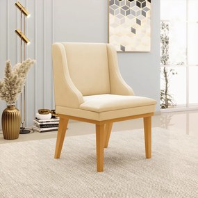 Cadeira de Jantar Liz Suede Base Fixa Madeira Castanho D03 - D'Rossi - Bege