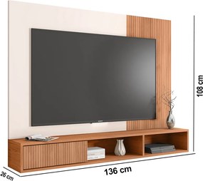 Painel TV 55 Pol 136cm Bancada Suspensa Ripado Kael Freijó/Off White C01 - D'Rossi