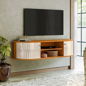 Rack TV 60 Pol 136cm Bancada Suspenso Ripado Norezi Cinamomo/Off White M20 - D'Rossi