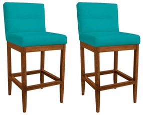 Kit 2 Banquetas Valencia Base de Madeira Maciça Veludo Azul Tiffany