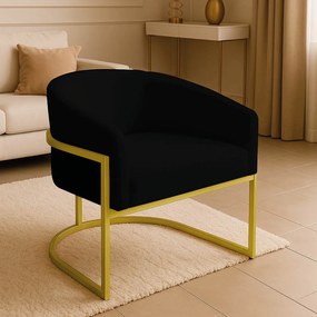 Poltrona Sala Decorativa Industrial Dourada Arielle Veludo D03 - D'Rossi - Preto