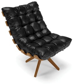 Poltrona Giratória Costela Sintético PU Preto Base de Madeira MA30 M11 - D'Rossi