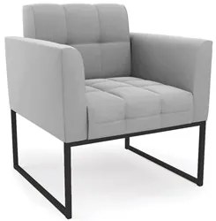Poltrona Decorativa Base Industrial Preto Ana Suede Cinza - Ibiza