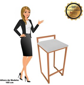 Banqueta Alta Lavínia Suede Cinza Base Cobre D'Rossi