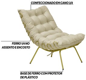 Kit 2 Poltronas Decorativas Sala de Estar Abel Base de Ferro Dourada Veludo Bege G41 - Gran Belo