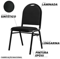 Cadeira Hoteleira Auditório Empilhável Sintético Z33 Preto - Mpozenato