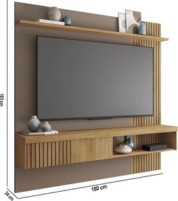 Painel TV 65 Pol 180cm Bancada Suspensa Ripado Luana Fendi/Buriti C01 - D'Rossi
