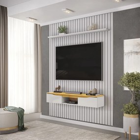 Painel Suspenso Ripado Seko TV 65" Portas Basculantes Borda Chanfrada Bali/Cedro G18 - Gran Belo