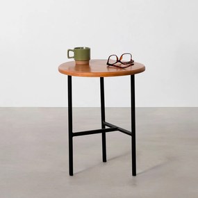 Banco e Mesa Lateral Redondo Cais Eucalipto Natural 35x35x43cm - Banco e Mesa Lateral Redondo Cais Preto e Eucalipto - 36x36x43cm