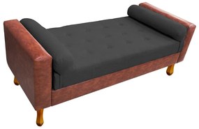 Recamier Félix Solteiro 120cm Corano Nozes e Linho Chumbo - ADJ Decor
