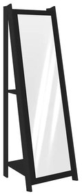 Espelho De Chão Com 2 Prateleiras Retrô 161cmx50cm - Preto