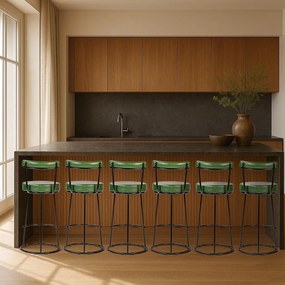 Banqueta Alta Cozinha 70cm Encosto Industrial Aço Kit 6 Ziria Pu S02 - D'Rossi - Verde