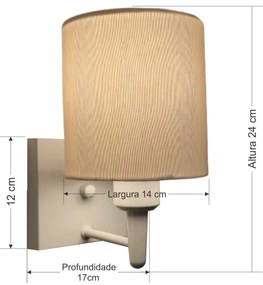 Arandela Quadrada Md-2033 Branco Cúpula em Tecido Cilíndrica Algodão Crú - Bivolt