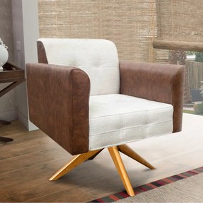 Poltrona Decorativa Giratória MA30 Elisa Nozes/Linho Bege D03 - D'Rossi