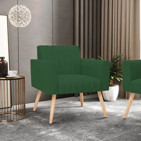Poltrona Viena Gomada Veludo Pés Palito Natural - D'Rossi - Verde