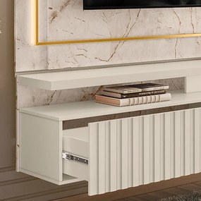 Painel TV 75 Pol 216cm Bancada Suspensa Ripado Lurian Calacata/Off White M20 - D'Rossi