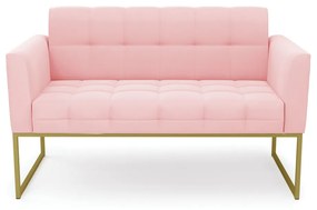 Sofá Namoradeira Elisa Suede Rosa Bebê Base Metálica Industrial Dourado - D'Rossi
