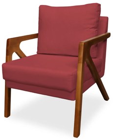 Poltrona Decorativa Amber Base De Madeira Veludo Vermelho