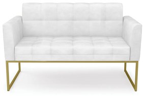 Sofá Namoradeira Elisa Corano Branco Base Metálica Industrial Dourado - D'Rossi