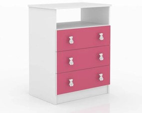 Cômoda Infantil 1 Nicho 3 Gavetas Puxador Ursinho Rosa