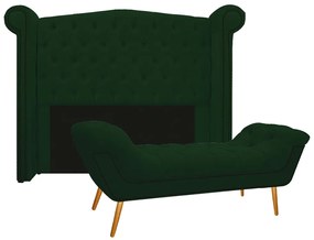 Kit Cabeceira e Calçadeira Veneza 195 cm King Size Suede Verde - ADJ Decor
