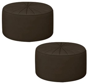 Kit 2 Puffs Decorativos Sala De Estar Round Veludo Marrom G45 - Gran Belo