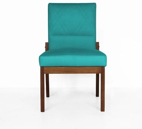 Conjunto 4 Cadeiras De Jantar Aurora Base Madeira Maciça Estofada Suede Azul Tiffany