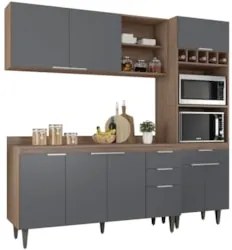 Armário de Cozinha Com Tampo CP02 210cm Pérola Freijó/Grafite Z34 - Mp