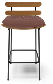 Kit 02 Banquetas Costela Veludo Rosê Base Metálica Preto - D'Rossi
