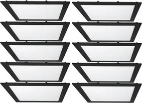 Kit 10 Plafons LED Embutir Quadrado 24W Preto 30cm